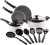 BELLA Cookware Set, 12 Piece Pots and Pans with Utensils, Nonstick PFOA Free Scratch Resistant Cooking Surface Compatible with All Stoves, Nylon and Aluminum, Cream