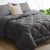 JOLLYVOGUE Dark Grey Queen Comforter Set, Reversible Bed in a Bag Bedding Set for All Seasons, 3 Pieces Bed Set with 1 Comforter and 2 Pillow Shams