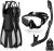 Odoland Snorkel Set, Adults Snorkeling Packages with Dry Top Diving Mask, Adjustable Swim Fins, Mesh Bag, Anti-Fog Anti-Leak Snorkeling Gear for Men Women