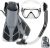 Mask Fin Snorkel Set, Travel Size Snorkeling Gear for Adults with Panoramic View Anti-Fog Mask, Trek Fins, Dry Top Snorkel and Gear Bag for Swimming Training, Snorkeling Kit Diving Packages