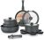 Bakken-Swiss Detachable 15-Piece Cookware Set – Granite Non-Stick – Eco-Friendly – stackable Removable Handles – for All Stoves & Oven-Safe – marble Black coating