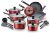 T-fal Initiatives Nonstick Cookware Set 18 Piece Oven Safe 350F Pots and Pans, Dishwasher Safe Red