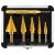 COMOWARE Step Drill Bit Set 5-Piece Titanium-Coated with Automatic Center Punch – Short Length, Double Cutting Blades, High-Speed Steel – Covering 50 Sizes, Complete with Aluminum Case