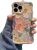 EYZUTAK Case for iPhone 13 Pro, Colorful Retro Oil Painting Printed Flower Laser Glossy Pattern Cute Curly Waves Border Exquisite Phone Cover Stylish Durable TPU Protective Case for Girls Women -Green