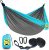 SZHLUX Camping Hammock Double & Single Portable Hammocks with 2 Tree Straps and Attached Carry Bag,Great for Outdoor,Indoor,Beach,Camping,Light Grey / Sky Blue