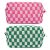 2 Pieces Makeup Bag Pouch Checkered Cosmetic Bag Pink Green, Travel Toiletry Bag Organizer Cute Makeup Brushes Storage Bag for Women