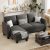 Convertible Sectional Sofa Couch, 3 Seat L-Shaped Sofa with Linen Fabric, Movable Ottoman Small Couch for Small Apartments, Living Room and Office (Dark Gray)