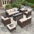 HERA’S HOUSE 7 Pieces Fire Pit Wicker Patio Furniture Set, 2 x Single Chair, 2 x Ottoman, 2-Seat Lover Sofa, 3-Seat Sofa, 56″ Fire Pit Table, 9 Seats Rattan Outdoor Conversation Set,Beige