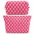 SOIDRAM 2 Pieces Makeup Bag Large Checkered Cosmetic Bag Pink Capacity Canvas Travel Toiletry Bag Organizer Cute Makeup Brushes Aesthetic Accessories Storage Bag for Women